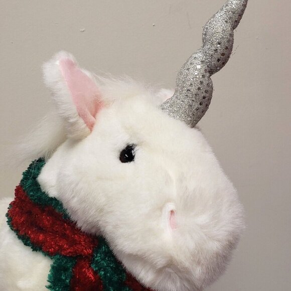 Commonwealth White Unicorn Red Green Scarf Silver Horn 1999 Rare Christmas Plush - Picture 10 of 11